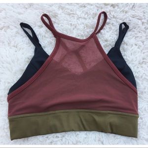 High Neck Mesh Layered Sports Bra